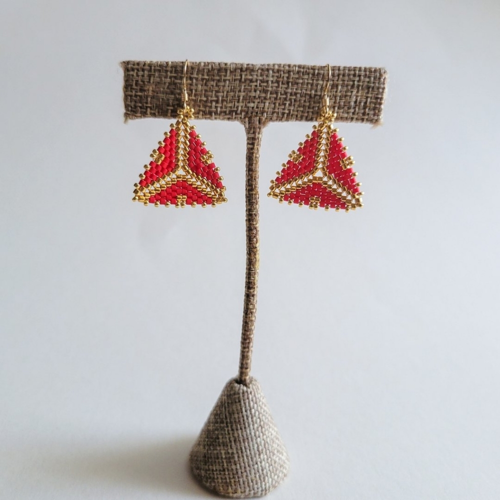 Red & Gold Geometric Beaded Earrings